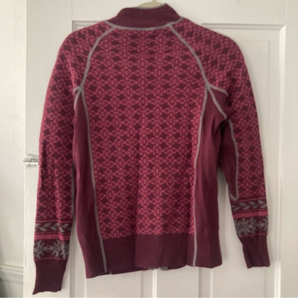 Cabela’s size Small Merino Acrylic Purple Fair Isle Full Zip Up Cardigan - Picture 6 of 11